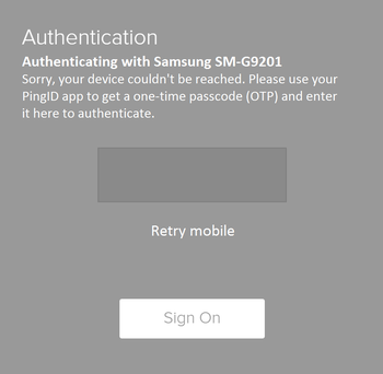 The OTP entry field on the Authentication window in the PingID mobile app.