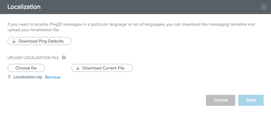 A screen capture of the Localization section and options to choose a localization file or download one.