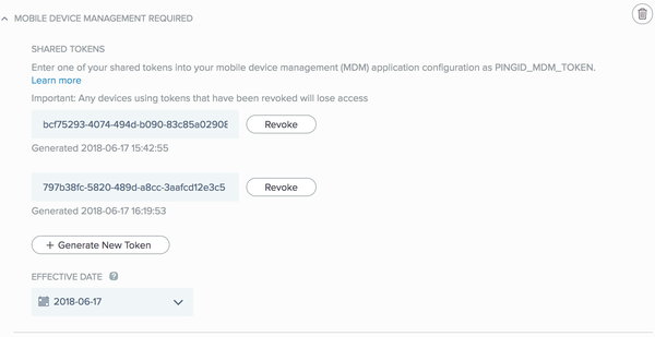 Screen capture of the expanded Mobile Device Management Required section.