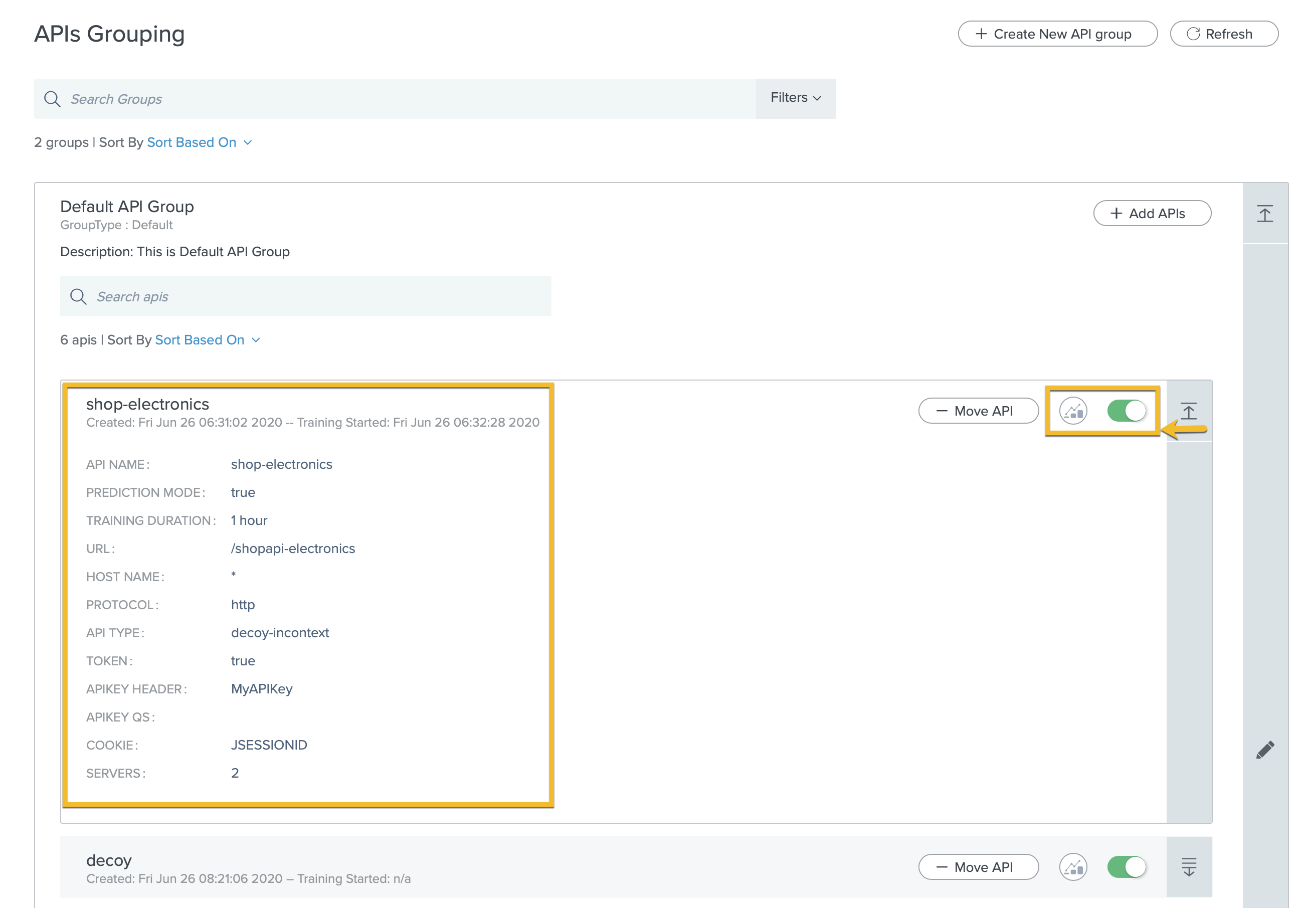 PingIntelligence APIs grouping - API details