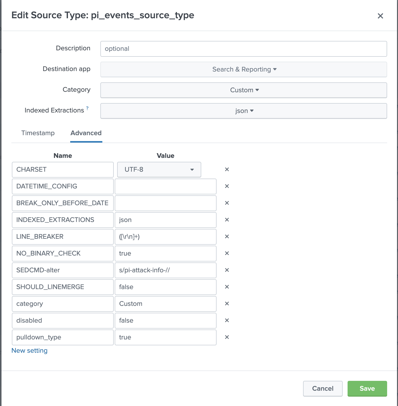 A screenshot of the Edit Source Type page in PingIntelligence.