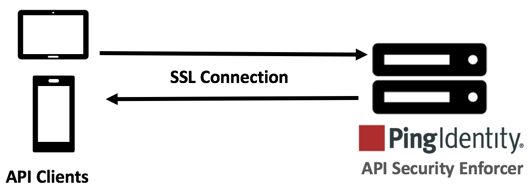 A diagram of SSL connections between the API clients and ASE.