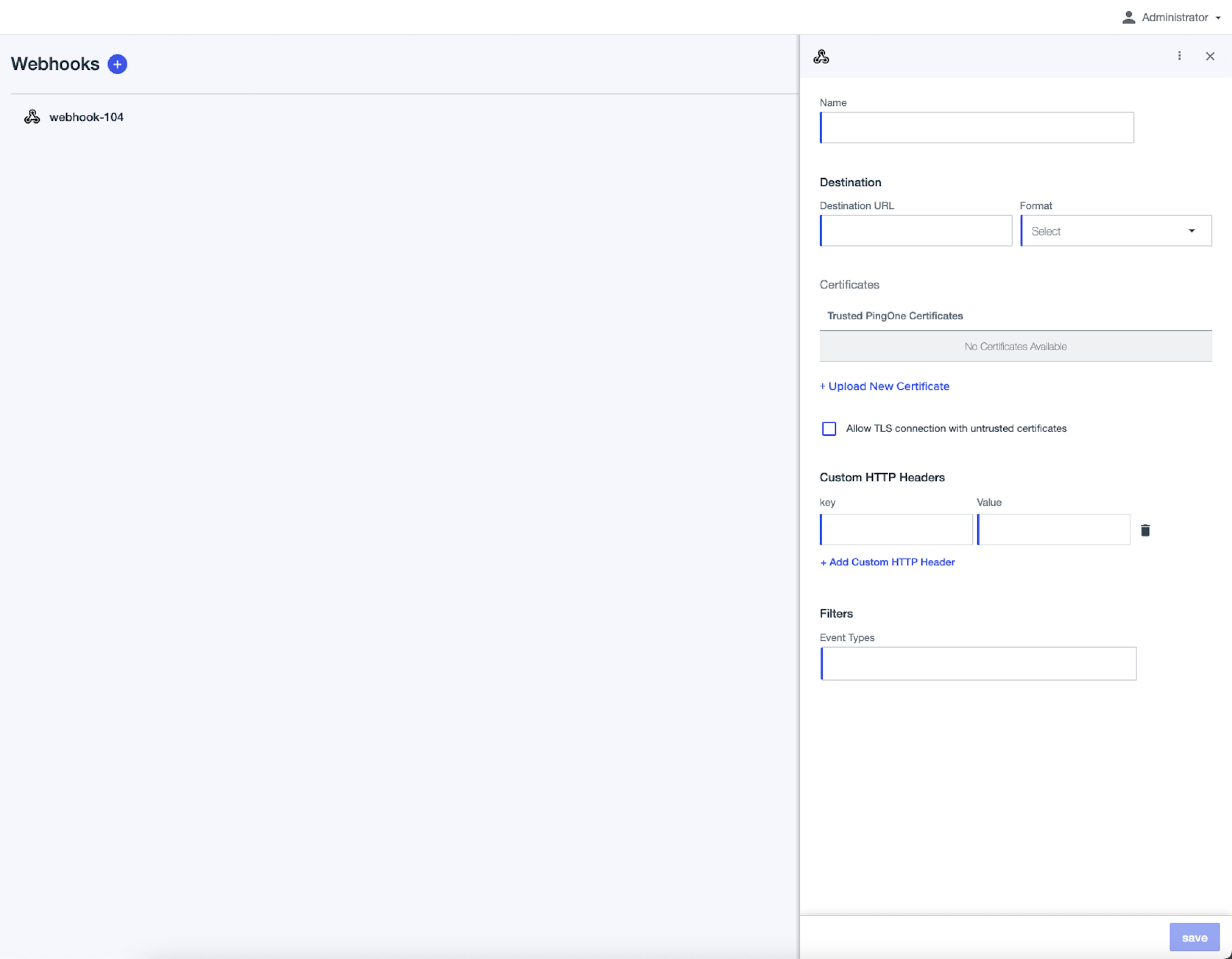 A screenshot of the Add Webhook screen in the PingIntelligence Dashboard.