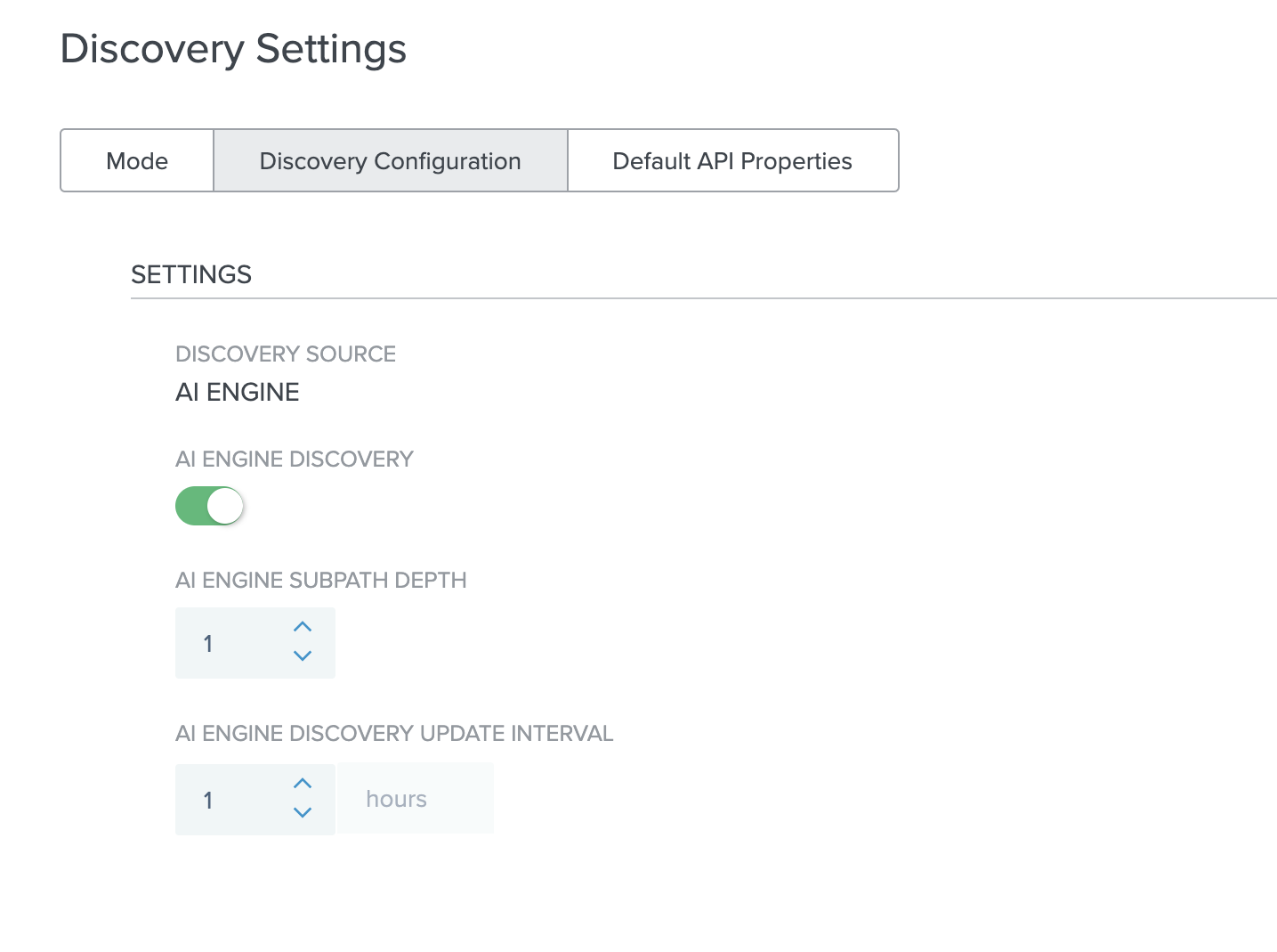 Screen capture of PingIntelligence discovery configuration.