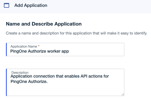 Screen capture showing the name and description of the worker app on the Create App Profile page.