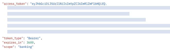 Screen capture of the access token response body in Postman.