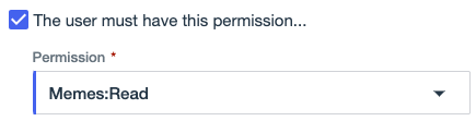 Screen capture showing the permission basic access rule with the Memes:Read permission selected.