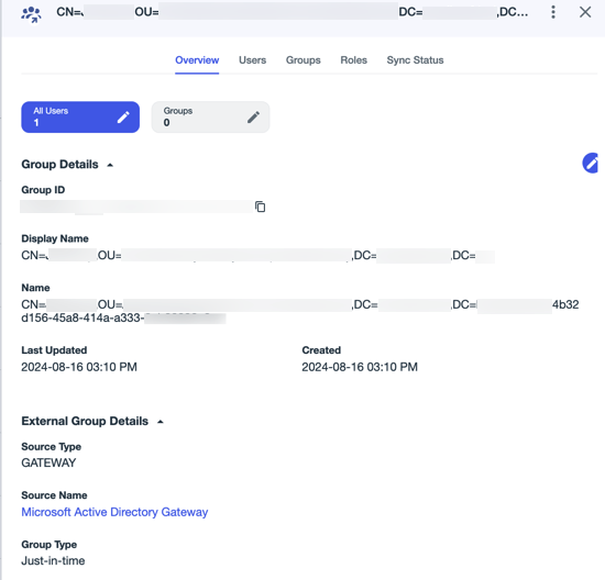A screenshot of an the Overview tab for an external group.