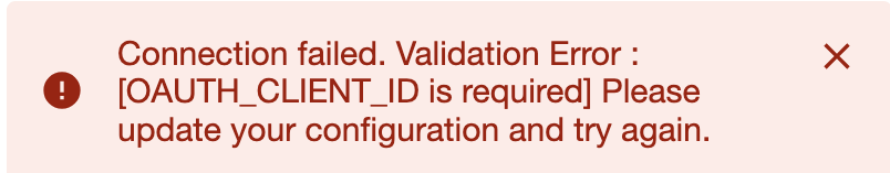 Screen capture or validation error message OAuth Client ID is required.