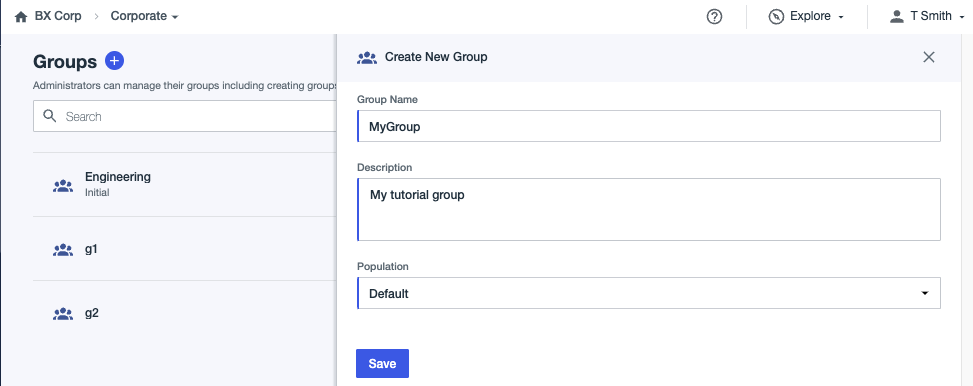 A screen capture showing the Create Group page