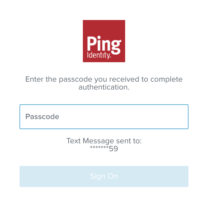 A screen capture of the user one-time passcode entry screen in PingOne.