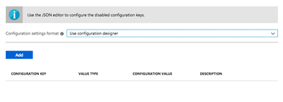 A screen capture of the Configuration Settings Format drop-down list set to Use Configuration Designer.