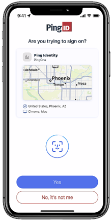 An image showing the PingID authentication prompt for Face ID on an iPhone.