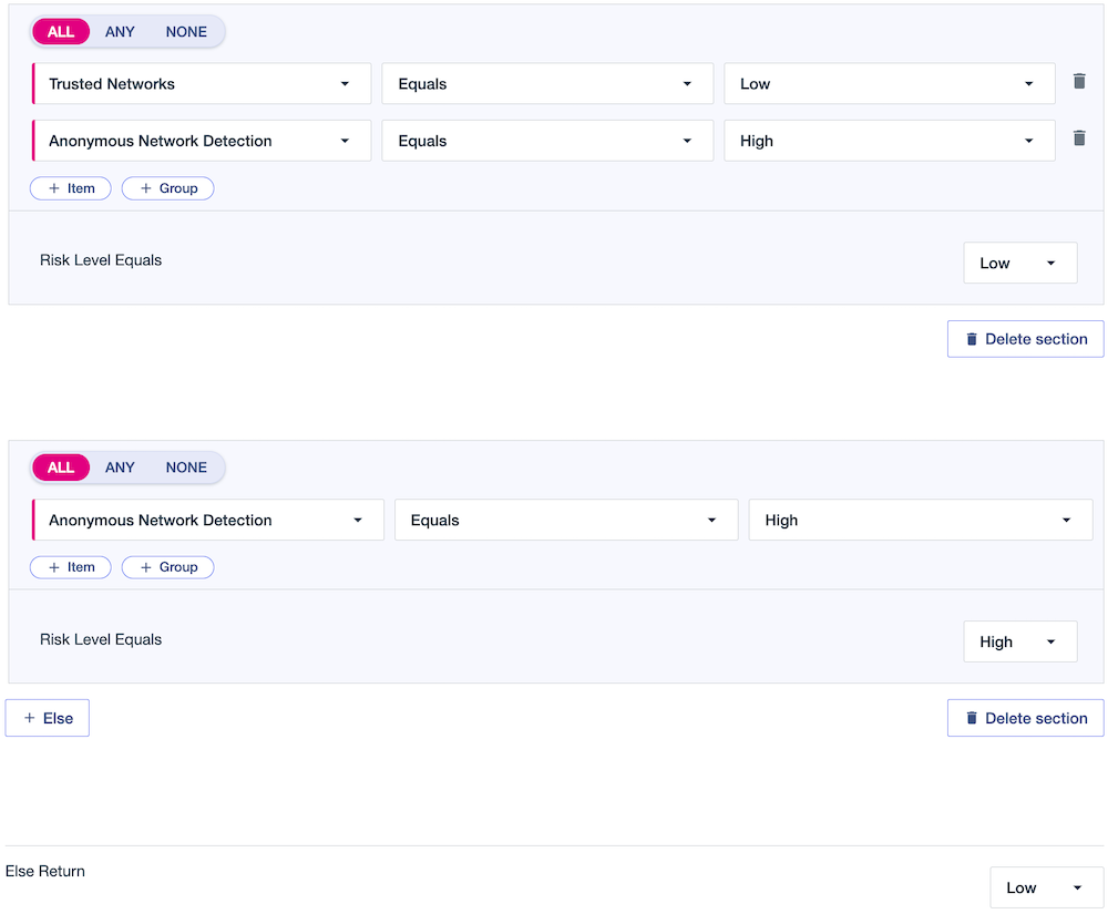 A screen capture of a composite predictor with 2 sets of conditions.