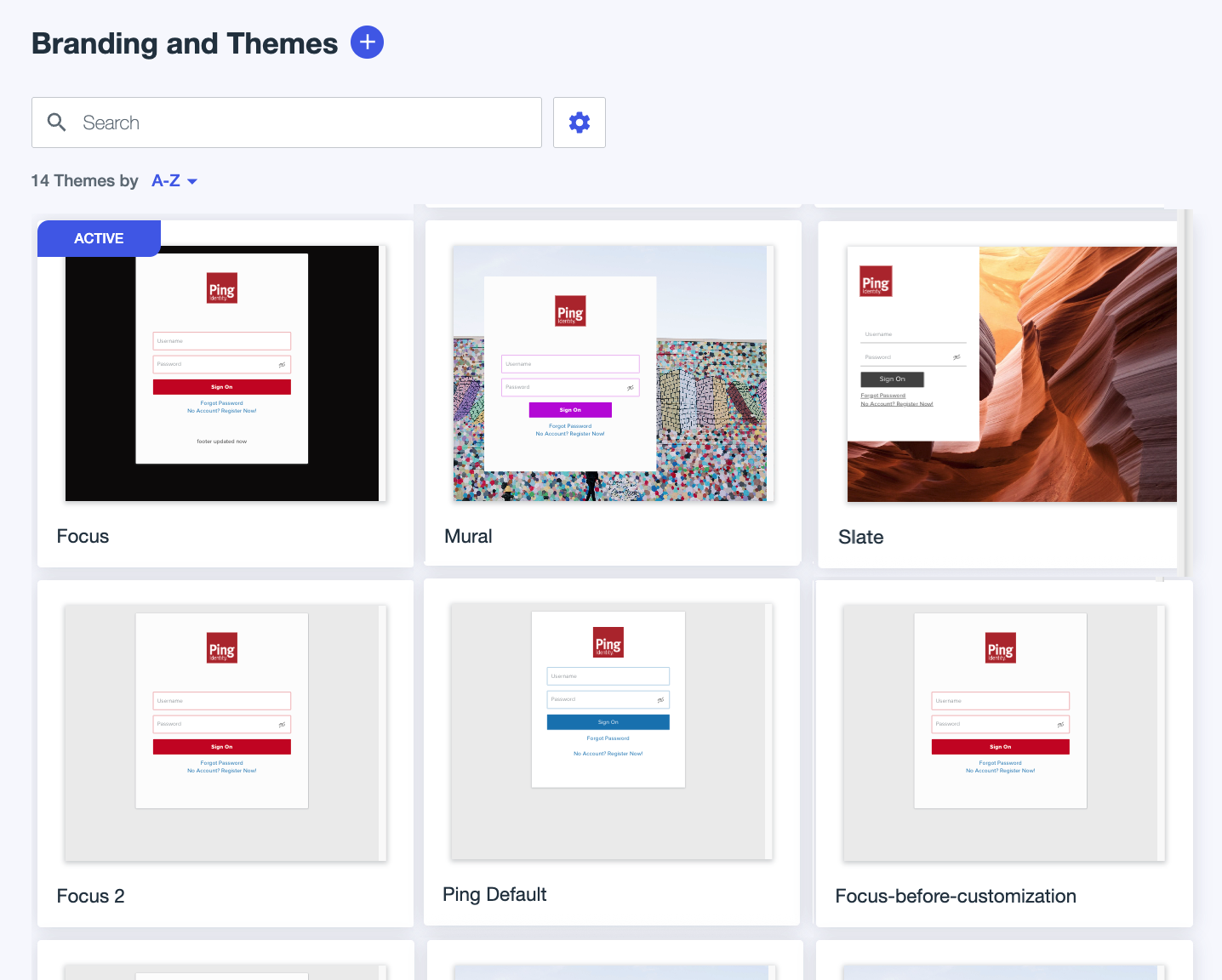 A screen capture showing the Branding and Themes page.