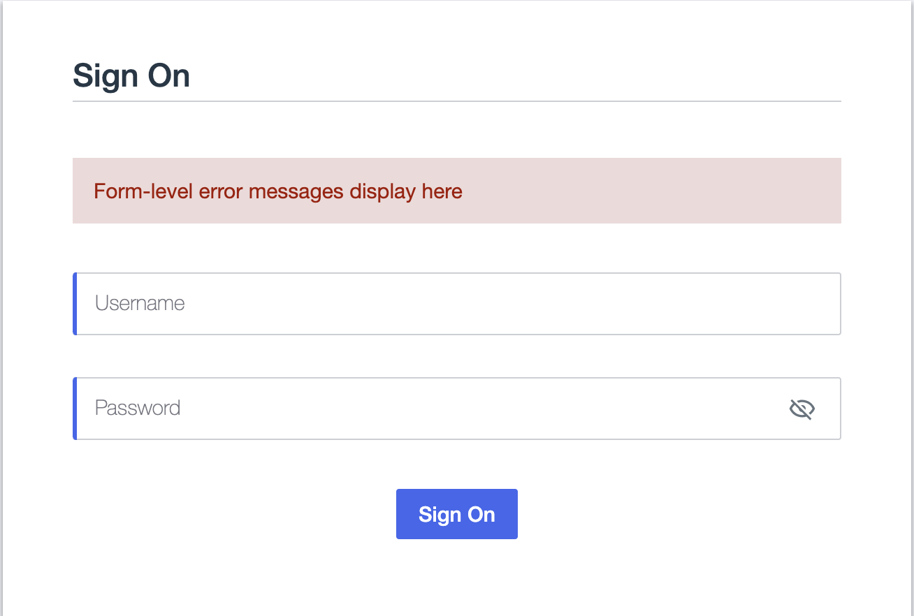 The Sign On form template.