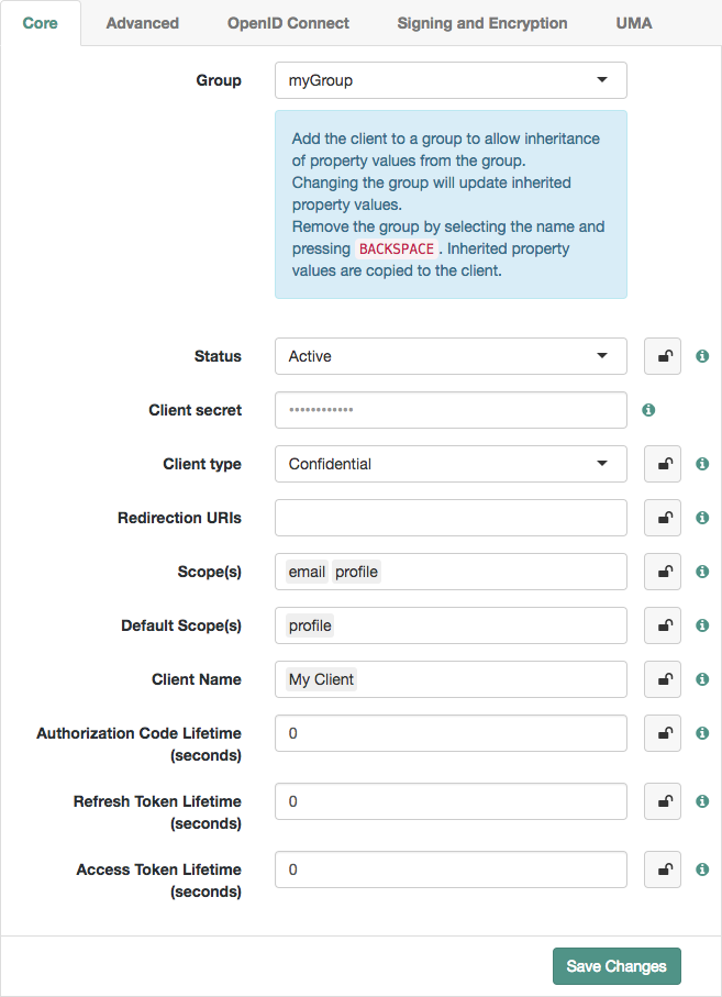 Set a client application’s group to inherit settings.