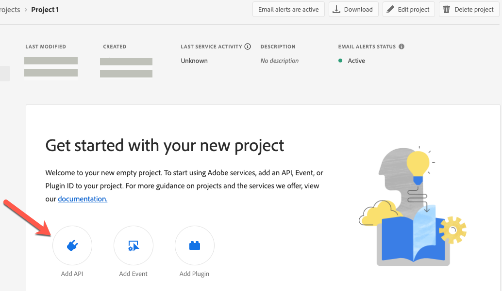 Adobe Developer Console, add API