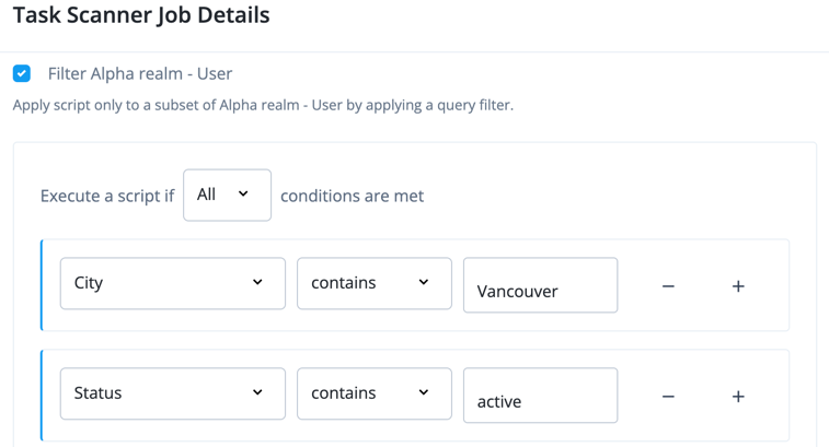 Task Scanner filter for entities