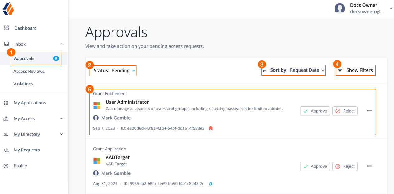 governance enduser ui approvals landing page