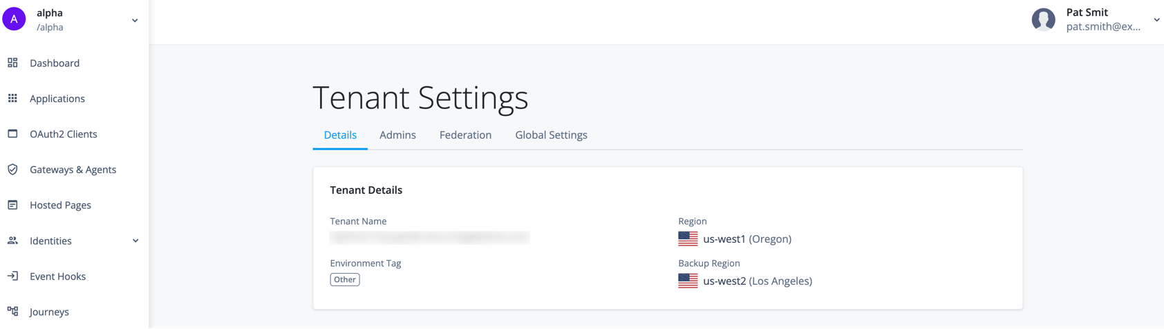 Tenant settings detail page