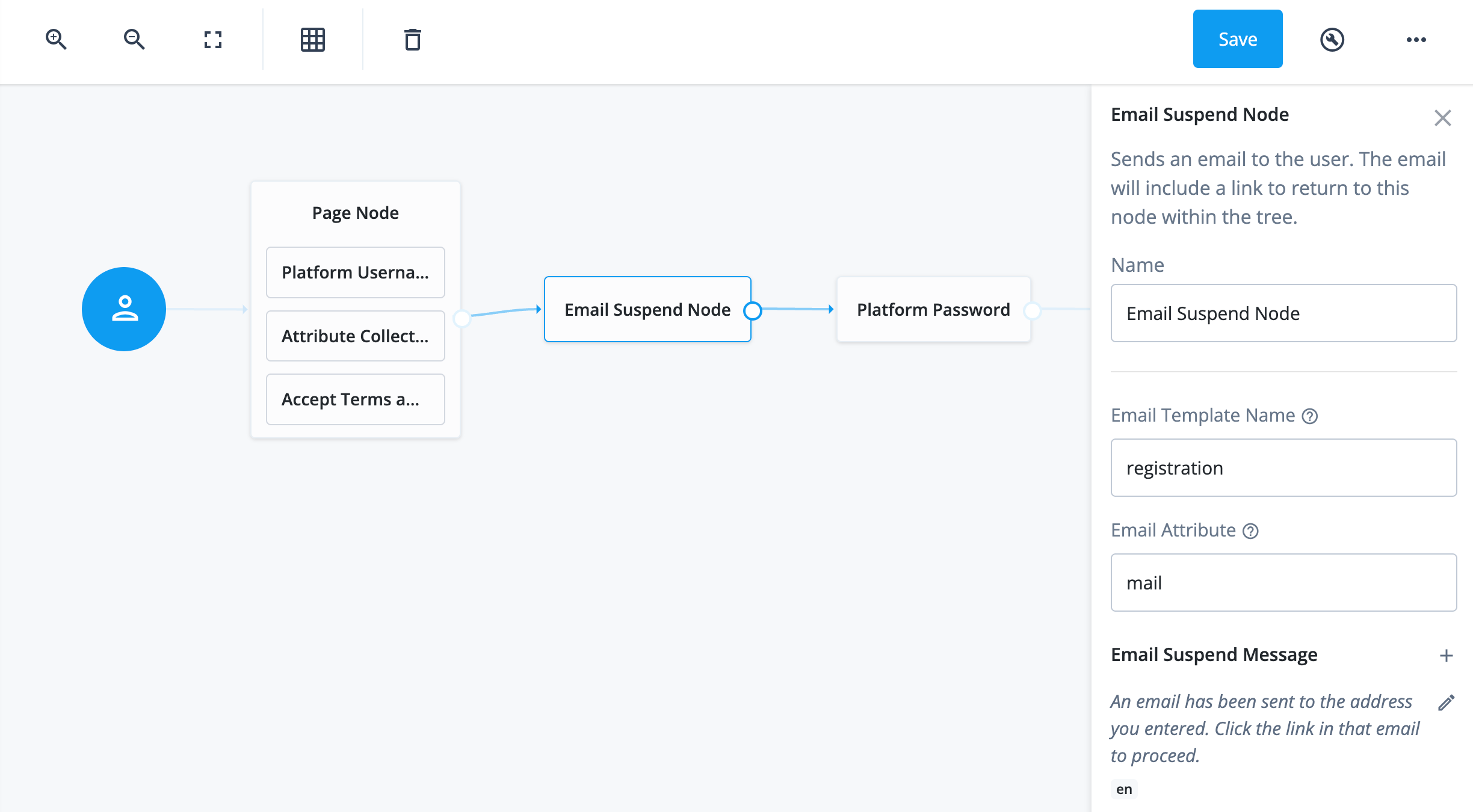 Email Suspend Node settings