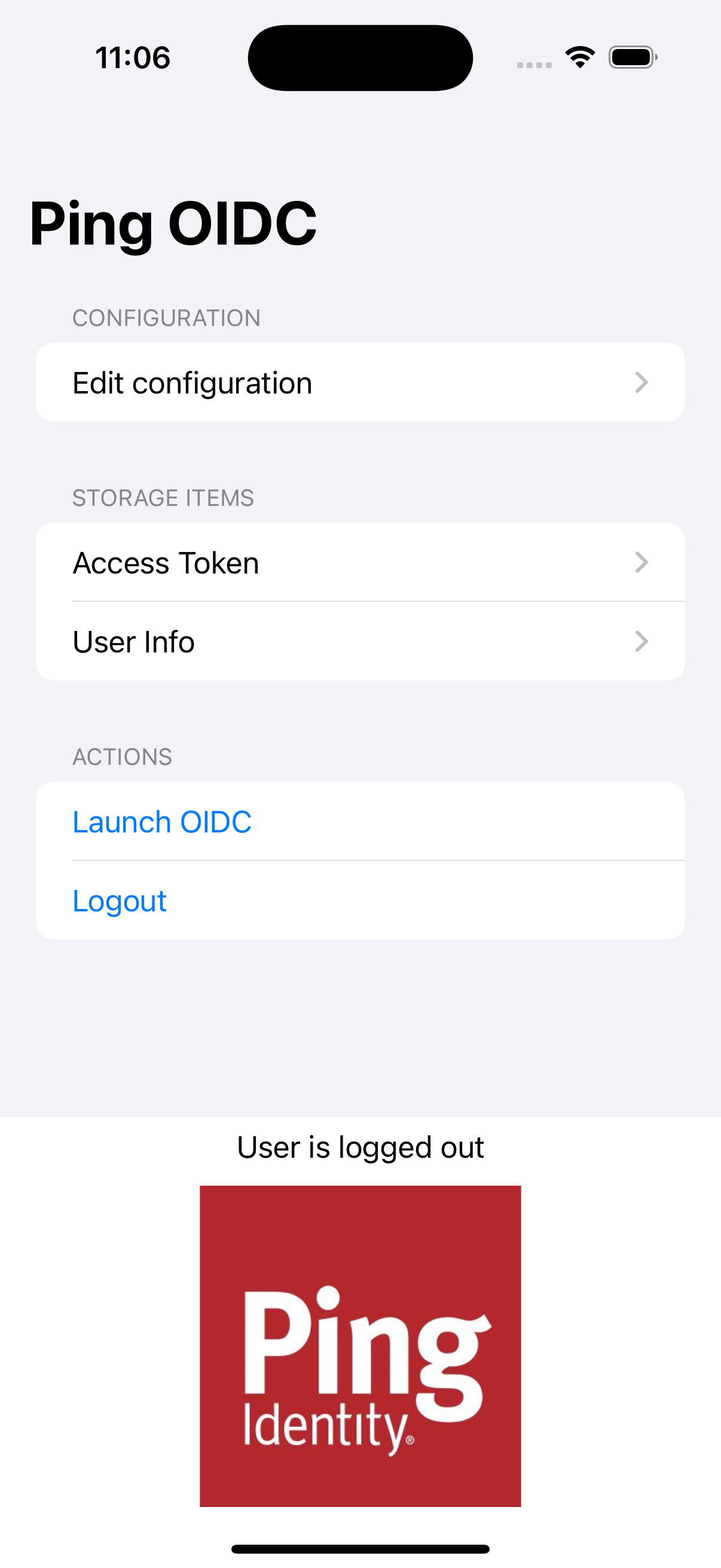 ios oidc login sample menu