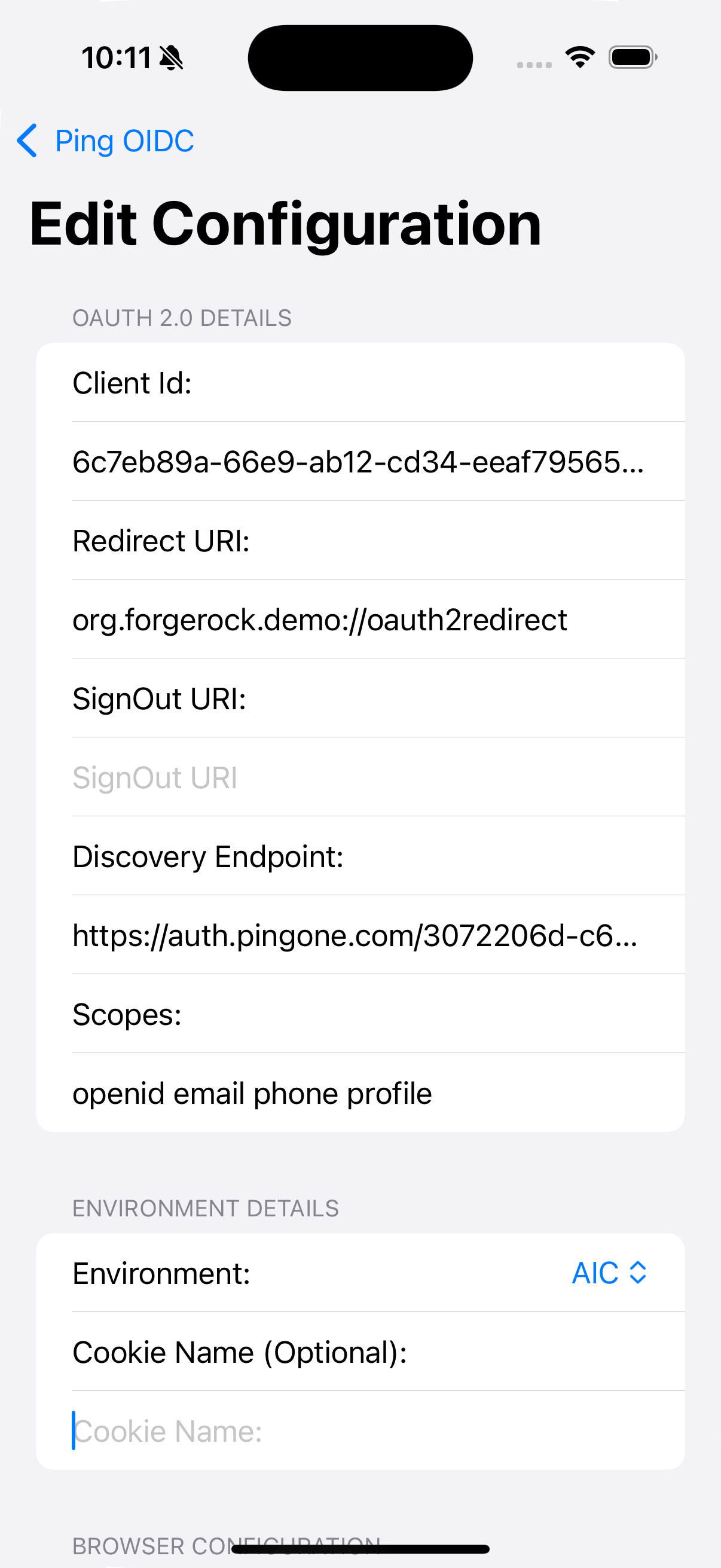 ios oidc pingone config