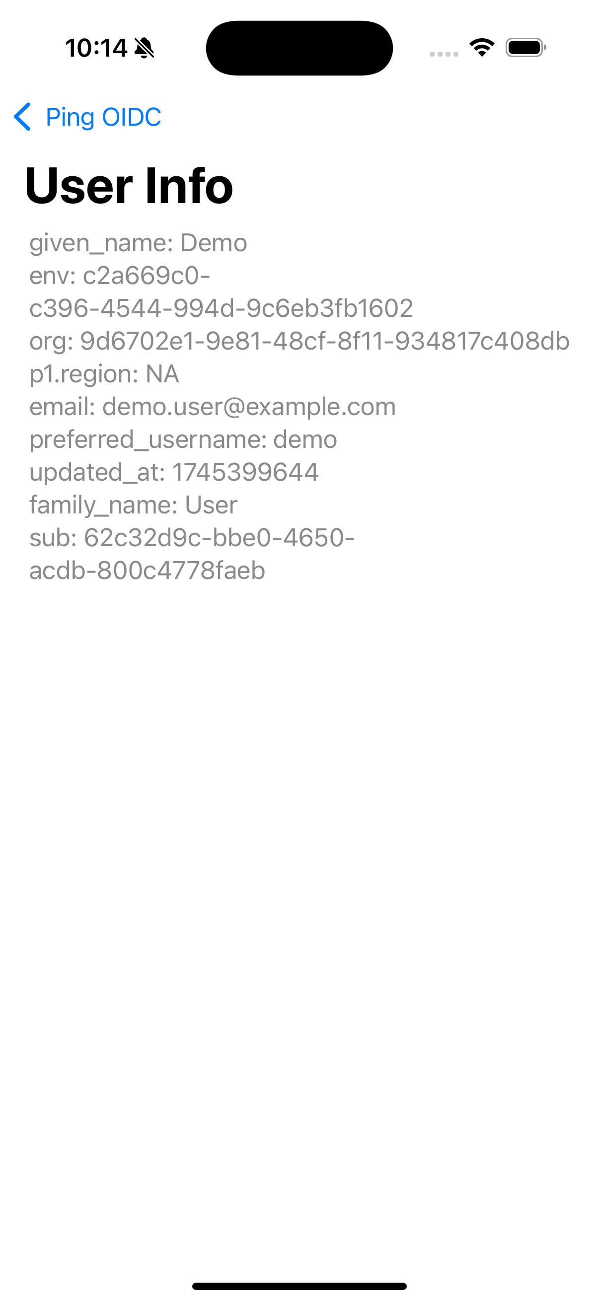 ios oidc pingone userinfo