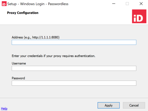 Screen capture of the Windows login - passwordsless Proxy Configuration page