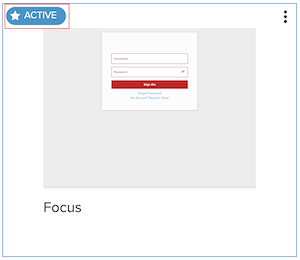 Screen capture illustrating the active Focus theme in PingOne’s branding and themes with the active Star icon highlighted.