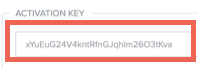 A screen capture of the PingOne admin portal Activation Key field. The field is highlighted with a red box and contains sample key text.