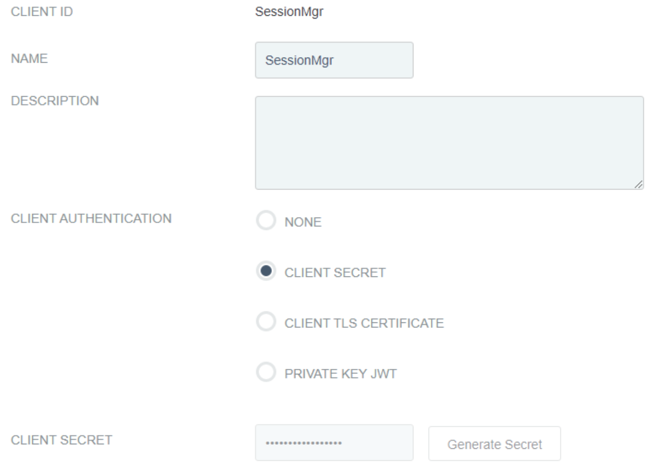 Screen capture showing the Client Authentication area with the Client Secret option selected.