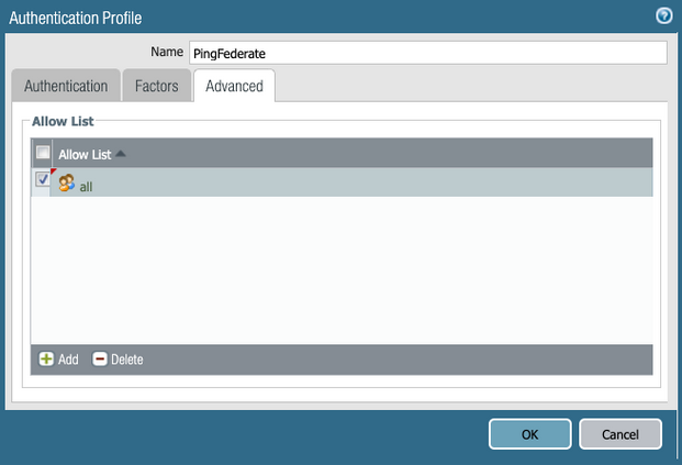 A screen capture of the Authentication window in Palo Alto NGFW.