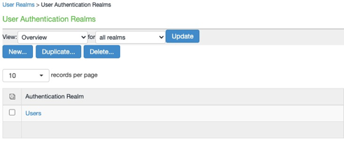 Screen capture of the User Authentication Realms page of Pulse Secure.