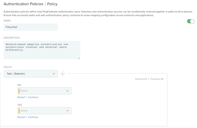 Screen capture illustrating the Name, Description, and Policy fields on the Policy window in .